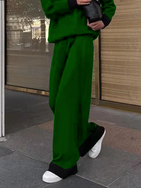Micro-Elasticity Casual Loose Color Block Casual Long Pants, Green, Pants 
Micro-Elasticity Casual Loose Color Block Casual Long Pants, Green, Pants