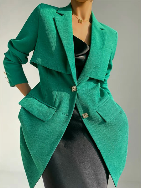 Elegant Plain Lapel Collar Regular Fit Blazer, Green, Blazers