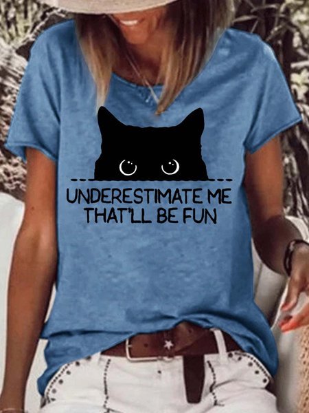 

Women's Underestimate Me That'll Be Fun Casual Letters T-Shirt, Blue, T-shirts