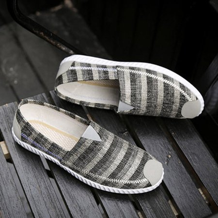Striped Graphic-Print Canvas Flat Shoes, Black, Flats