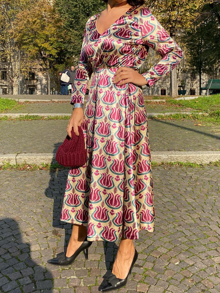 Regular Fit V Neck Elegant Dress, As picture, Maxi Dresses