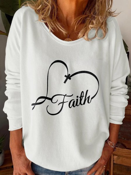 Faith Love Loose Crew Neck Casual Top, White, Tops