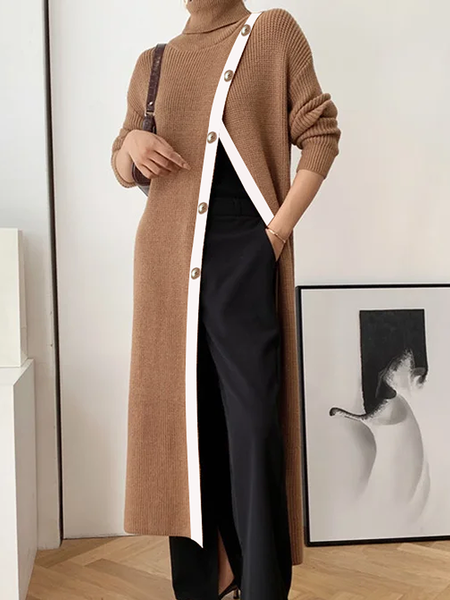 High Elasticity Turtleneck Long sleeve Urban Color Block Loose Mid-long Sweater, Khaki, Pullovers
High Elasticity Turtleneck Long sleeve Urban Color Block Loose Mid-long Sweater, Khaki, Pullovers