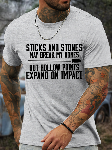 Men's Sticks And Stones May Break My Bones But Hollow Points Expand On Impact Casual Regular Fit T-Shirt, Light gray, T-shirts
Men's Sticks And Stones May Break My Bones But Hollow Points Expand On Impact Casual Regular Fit T-Shirt, Light gray, T-shirts