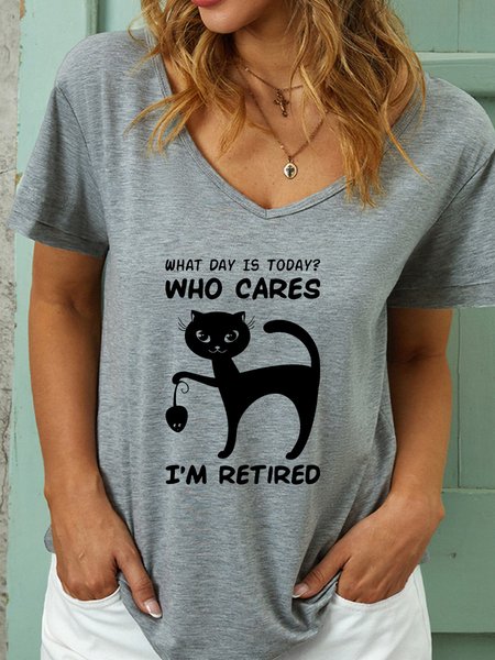 

Lilicloth X Jessanjony What Day Is Today Who Cares I'm Retired Women's V Neck T-Shirt, Gray, T-shirts