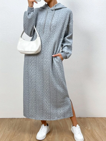 Casual Loose Plain Dress, Gray, Maxi Dresses