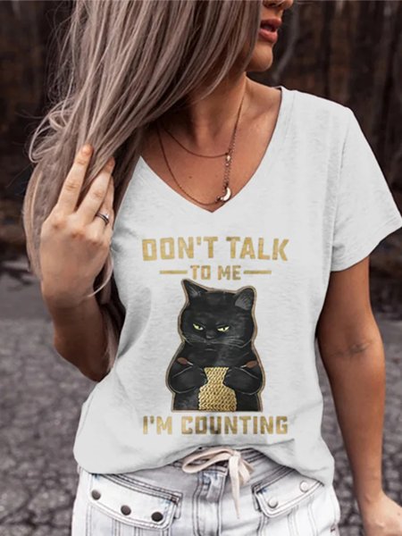 Don't Talk To Me Cat Printed Women's T-shirt, White, T-Shirts