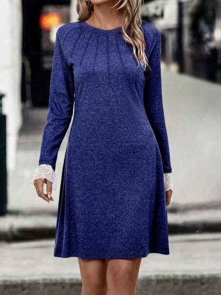 Plain Loose Crew Neck Casual Dress, Blue purple, Dresses
