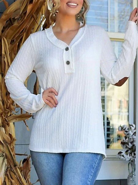 Casual Half Open Collar Buttoned Top, White, Tops
