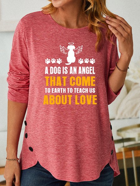 Lilicloth X Y A Dog Is An Angel Women‘s Long Sleeve T-Shirt, Pink, Long sleeves