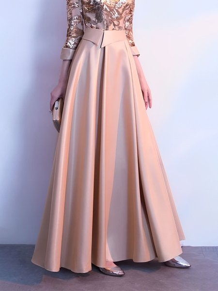 Regular Fit Elegant Plain Long Skirt, Pink, Skirts