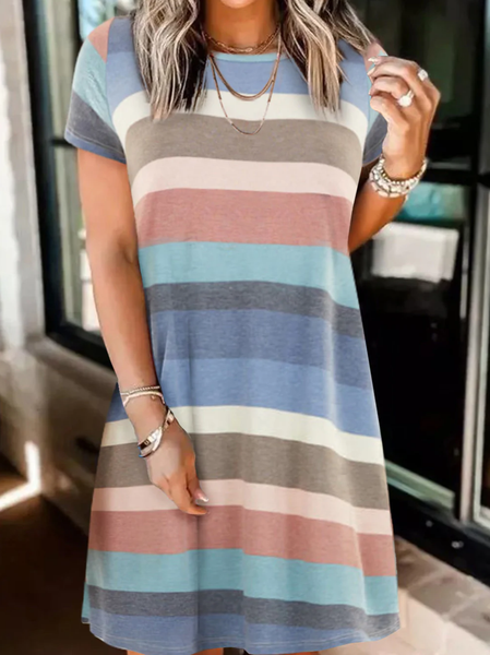 Crew Neck Casual Dress, Multicolor, Dresses