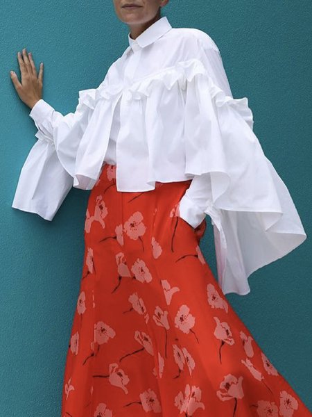 Long sleeve Regular Fit Plain Elegant Shirt Collar Blouse, White, Blouses and Shirts 
Long sleeve Regular Fit Plain Elegant Shirt Collar Blouse, White, Blouses and Shirts