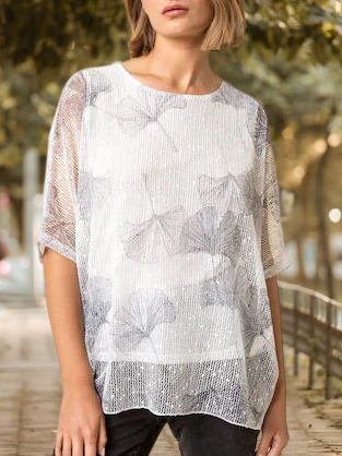 Casual Crew Neck Loose T-Shirt, White, T-Shirts