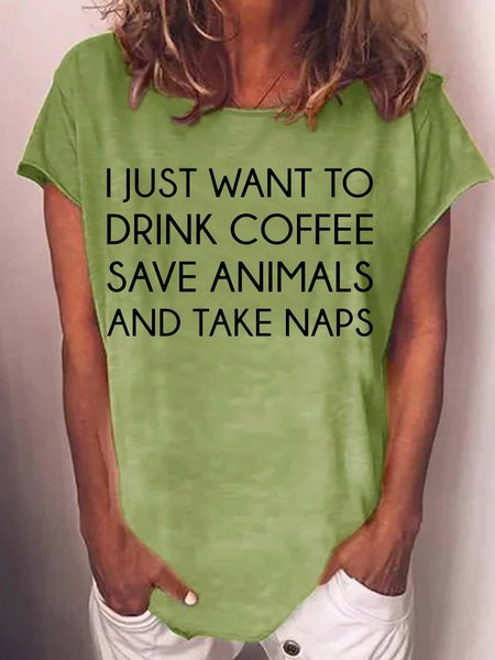 Women's Funny Coffee Casual Crew Neck Letters T-Shirt, Green, T-shirts