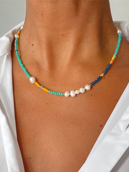 Boho Vacation Beaded Pearl Necklace Beach Dress Top Matching Jewelry, Multicolor, Necklaces
Boho Vacation Beaded Pearl Necklace Beach Dress Top Matching Jewelry, Multicolor, Necklaces