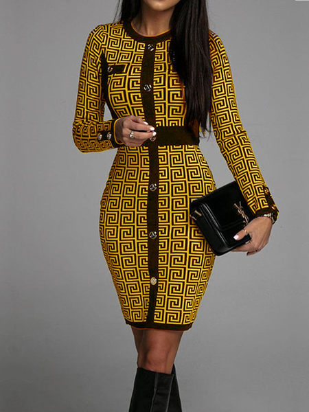 High Elasticity Crew Neck Color Block Long sleeve Tight Elegant Lapel Collar Dress, Yellow, Midi Dresses
High Elasticity Crew Neck Color Block Long sleeve Tight Elegant Lapel Collar Dress, Yellow, Midi Dresses