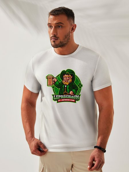St. Patrick's Day Crew Neck Casual T-Shirt, White, Men's t-shirts