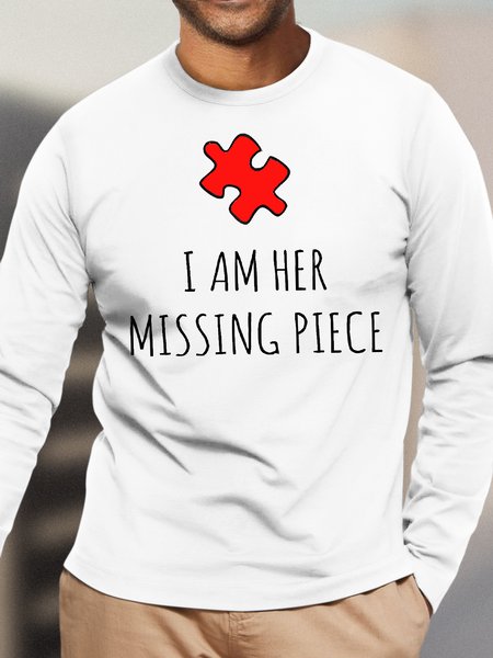 Men's I Am Her Missing Piece Funny Love Graphic Print Valentine's Day Gift Couple Casual Cotton Crew Neck Text Letters Top, White, Long sleeves
Men's I Am Her Missing Piece Funny Love Graphic Print Valentine's Day Gift Couple Casual Cotton Crew Neck Text Letters Top, White, Long sleeves