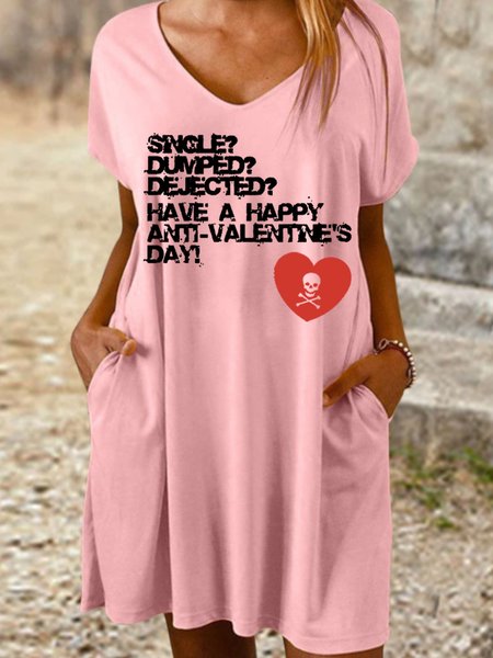 Anti Valentine‘s Day Women's V Neck Dress, Pink, Dresses