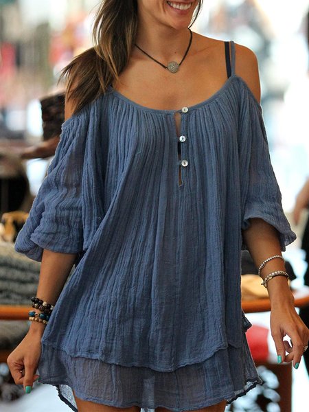 Plain Casual Spaghetti Top, Dark blue, Tops