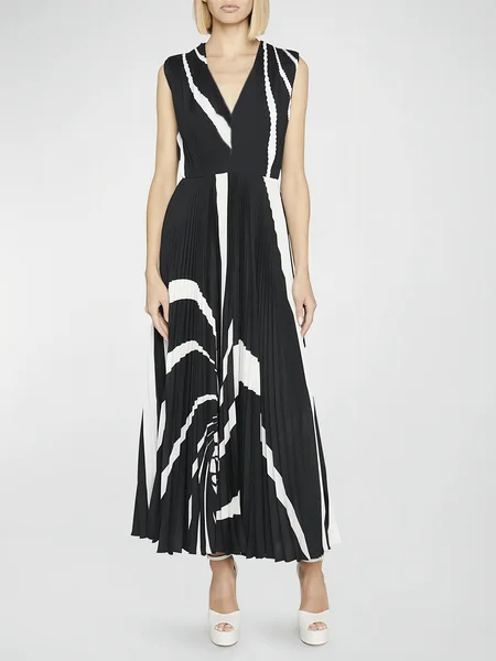 Regular Fit Color Block V Neck Elegant No Elasticity Color Block Dress, Black-white, Maxi Dresses
Regular Fit Color Block V Neck Elegant No Elasticity Color Block Dress, Black-white, Maxi Dresses