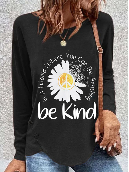 Casual Regular Fit Crew Neck Floral T-Shirt, Black, T-Shirts