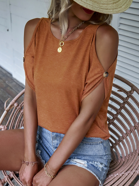 Plain Crew Neck Casual T-Shirt, Orange, T-Shirts