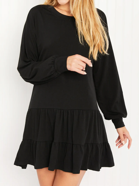 Plain Regular Fit Dress, Black, Dresses