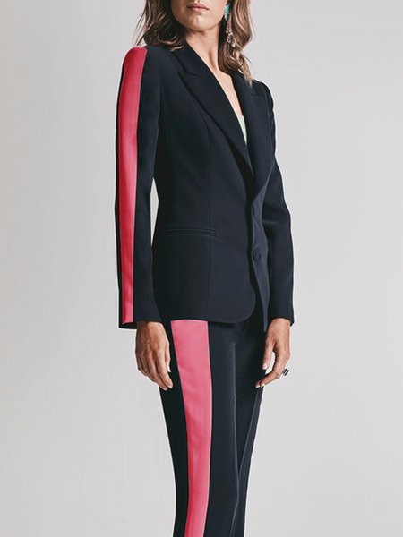 Long sleeve Elegant Regular Fit Color Block Blazer, Black, Blazers 
Long sleeve Elegant Regular Fit Color Block Blazer, Black, Blazers