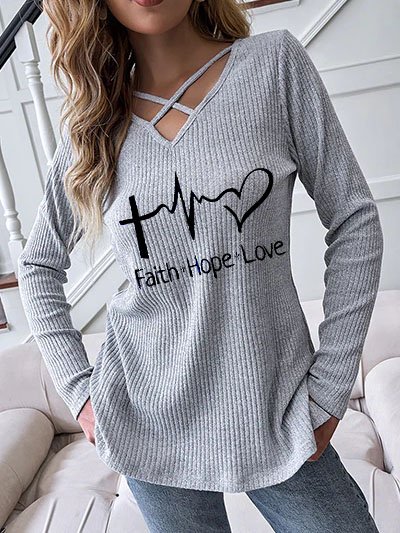 Text Letters Cotton-Blend Loose Casual T-Shirt, Gray, T-Shirts