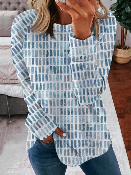 Colorblock Knitted Casual Loose Sweatshirt, Blue, Sweatshirts & Hoodies