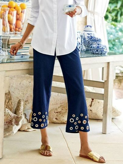 Loose Plain Casual Casual Pants, Blue, Pants