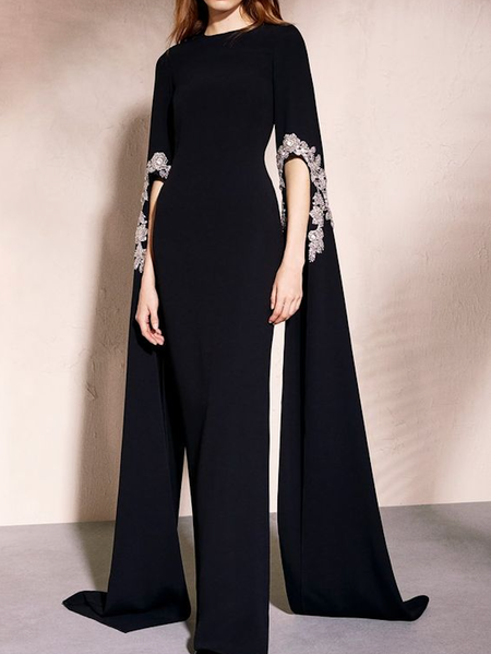 Regular Fit Plain Elegant Dress & Party Dress, Black, Maxi Dresses