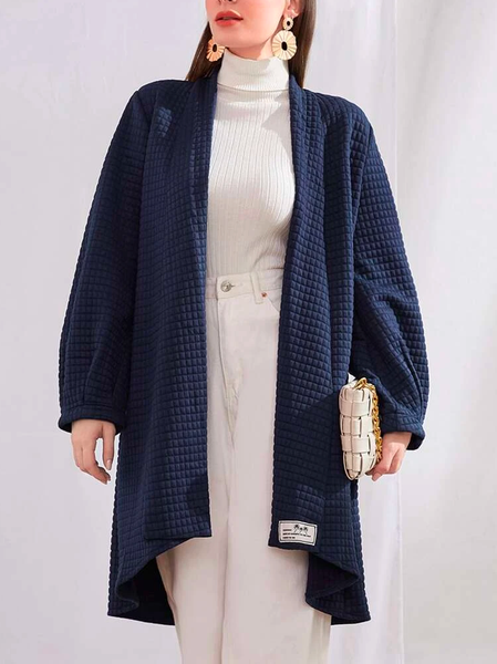 Plain Loose Cross Neck Casual Other Coat, Blue, Cardigans