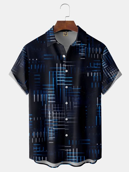 3D Line Chest Pocket Short Sleeve Shirt, Blue, Men Shirts 
3D Line Chest Pocket Short Sleeve Shirt, Blue, Men Shirts