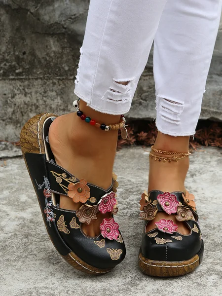 

Vintage Floral Mules Clog Shoes, Black, Sandals & Slippers