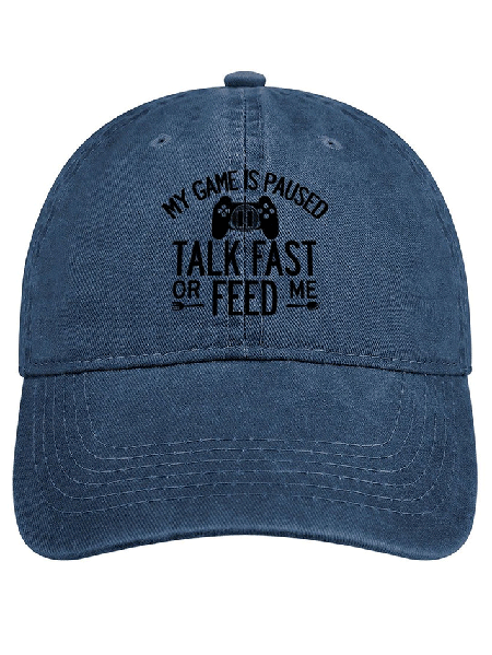 My Game Is Paused Talk Fast Or Feed Me Funny Adjustable Denim Hat, Blue, Hats