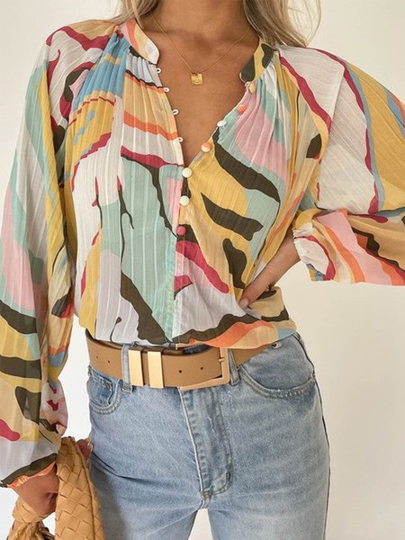 Stand Collar Lantern Sleeve Color Block Boho Blouse, Multicolor, Shirts & Blouses
Stand Collar Lantern Sleeve Color Block Boho Blouse, Multicolor, Shirts & Blouses