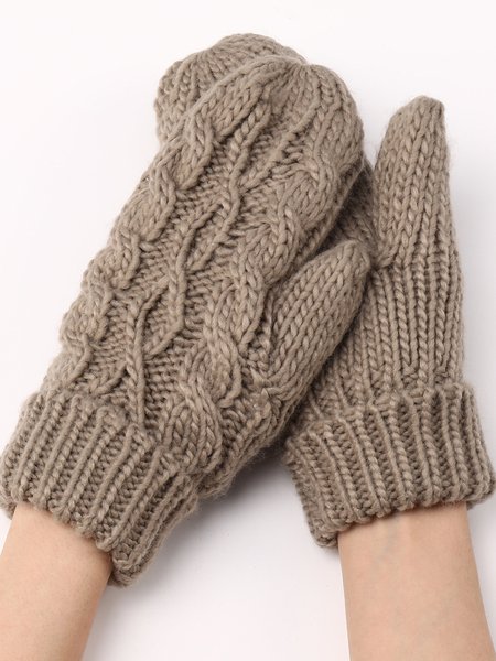 

Casual Solid Color Twist Pattern Wool Knit Gloves Daily Commuting Home Accessories, Khaki, Women Gloves