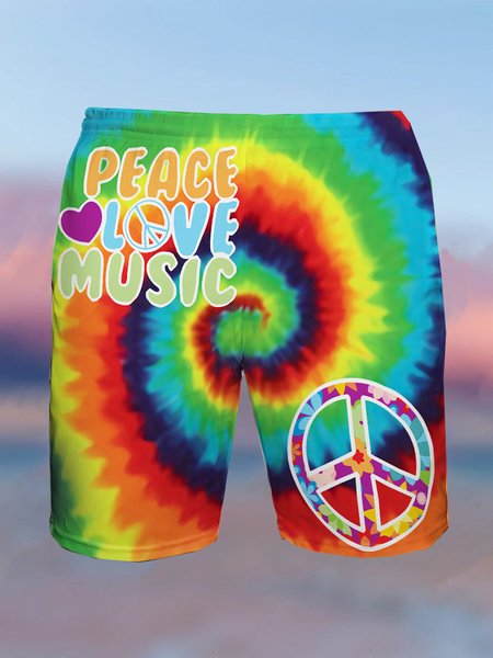 Casual Abstract Printing Swimsuit Bottom, Multicolor, Men's shorts
