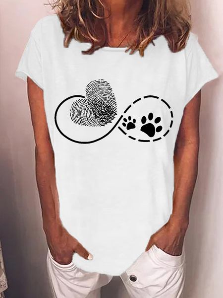 Women's Heart Peace Love Dogs Printed Casual T-Shirt, White, T-Shirts