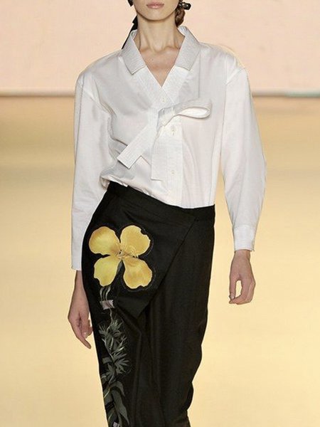 Daily Long sleeve Regular Fit Elegant Blouse, White, Blouses and Shirts