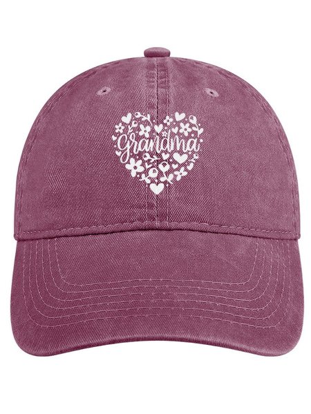 Grandma Heart Adjustable Denim Hat, Red, Hats