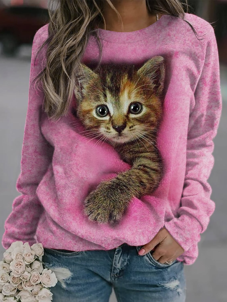 Casual Crew Neck Regular Fit Cat Sweatshirt, Pink, Sweatshirts & Hoodies
Casual Crew Neck Regular Fit Cat Sweatshirt, Pink, Sweatshirts & Hoodies