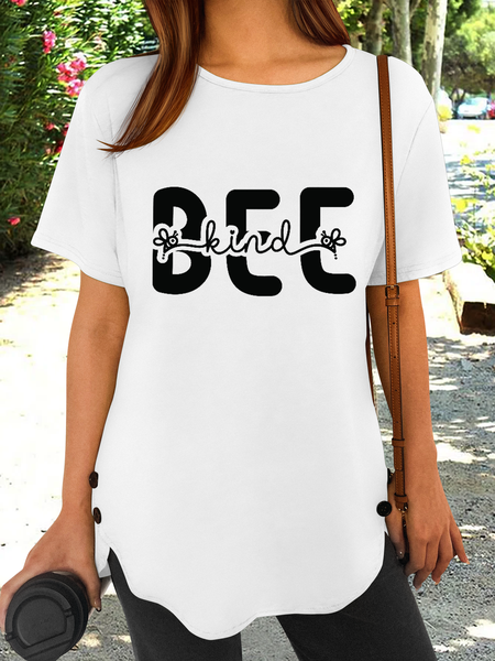 Women's Bee Kind Text Letters Crew Neck Casual T-Shirt, White, T-shirts