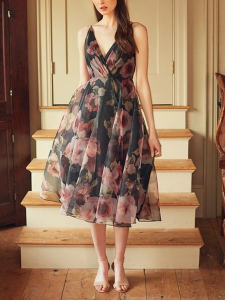 Elegant Organza Regular Fit No Elasticity Elegant Party Dress, As picture, Midi Dresses
