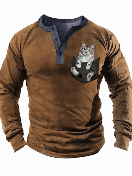 Men’s Cat In The Pocket Pattern Animal Casual Regular Fit Top, Khaki, Long Sleeves
Men’s Cat In The Pocket Pattern Animal Casual Regular Fit Top, Khaki, Long Sleeves