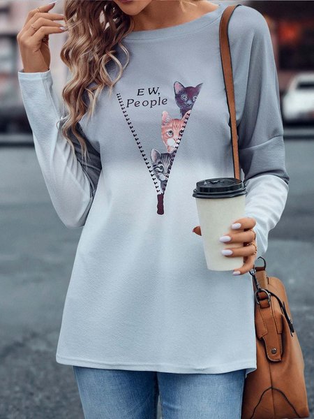 Loose Casual Text Letters T-Shirt, Multicolor, Tunics