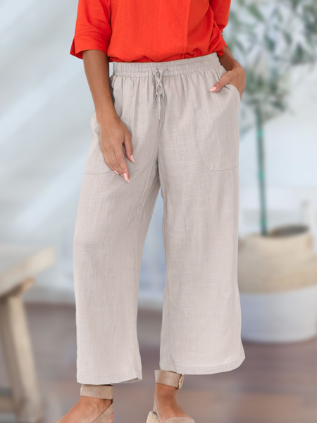Plain Casual Regular Fit Cotton And Linen Casual Pants, Khaki, Pants